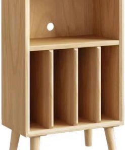 Meuble Hi FI, Meuble Audio Vidéo for disques vinyles, avec Pieds d'armoire Hauts et Gestion des câbles, Meuble stéréo Vintage en Bois Massif(Wood Color)
