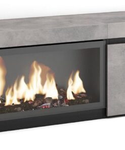Skraut Home | Meuble TV | Banc Télé | Grand Espace de Rangement | 210 | pour Les TV jusqu'à 80" | Cheminée électrique XXL | Style Moderne | Ciment