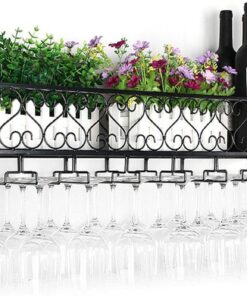 Casier à vin à Suspendre pour Verres à vin | Étagère à vin Murale | Étagère décorative réglable en métal | Organisateur d'armoire à vin | pour Bars, industriels, Cuisines, Noir, 30 x 25 cm