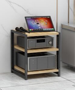 Support pour Platine Vinyle en Bois à 3 Niveaux réglable - Tour Audio Hi-FI et Meuble multimédia pour Lecteur CD, Composants stéréo et Accessoires - Meuble AV sur Pied