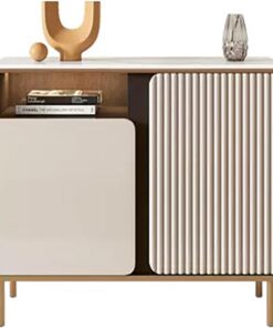 Meuble TV Haut, avec Trous pour Câbles, Banc TV Moderne, Plateau de Table en Dalle de Roche, Table Console-multimédia, avec Rangement Ouvert, pour Salon(31x12x31in/80x30x80cm)