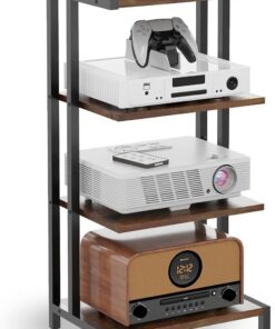 Support HiFi avec étagère de rangement, tour audio multimédia à 4 niveaux pour salon et étude, étagère d'angle AV, armoire stéréo – Design compact