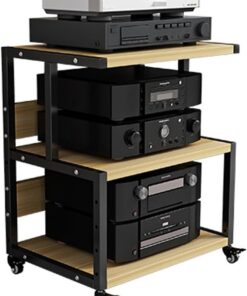 Meuble Rack Audio, Meuble Audio Vidéo Mobile, Rack Audio avec Étagère Réglable, Meuble Stéréo Ouverte for Stéréo De Divertissement, Tour Audio en Rack for Bureau À Domicile(3-Tier)