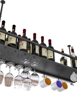 Casier à vin Mural en Fer pour Bouteilles de vin, Support de Verre à vin à Hauteur réglable pour Bars, Cuisines, étagère de Rangement décorative, noir/80 x 25 x 21 cm
