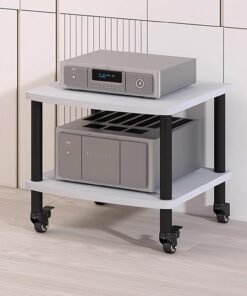Rack Audio Mobile, Meuble Hi FI À 2/3/4 Niveaux, Support De Lecteur CD, Meuble Stéréo, Meuble Audio Vidéo en Bois, Ouvert Multifonction Meuble Rack Audio(Wit,2-Tier)