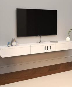 Meuble TV Mural, Console Multimédia en Bois Massif, Clapier de Rangement sous la TV pour Téléviseurs 75", Centre de Console Multimédia de Divertissement Moderne Fixé