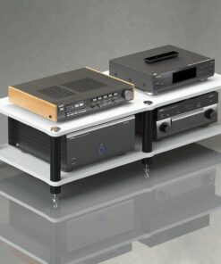 Meuble Hi FI, Coin Arrondi Anti-Collision, Meuble Audio Vidéo Ouvert Multicouche, avec Pieds amortisseurs, Parfait for Les Coins et Les Petits espaces(Wit,47.2x14.5)