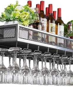 Casier à vin Mural en métal | Porte-Bouteille de vin | Support de Verre à Pied Suspendu | Support de Stockage de vin | Décor de Bar pour la Maison et la Cuisine - Noir (Taille: 60