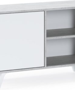 Skraut Home | Meuble TV pour Salon | 57 X 95 X 40 cm | Convient pour TV 32/40" | Modèle Wind 100 | Ciment | Porte Battante Blanche