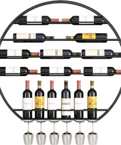 Porte-Bouteilles de vin Mural, Porte-Bouteilles Ronds, étagères flottantes en métal Porte-Verres à Pied Bouteilles de vin suspendues et Porte-Verres, pour Bars, Restaurants, cuisin