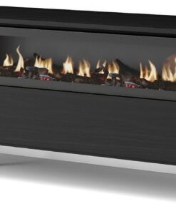 Skraut Home | Meuble TV | Banc Télé | Grand Espace de Rangement | 150x57x35cm | pour Les TV jusqu'à 65" | Cheminée électrique | Design Industriel | Style Moderne | Noirs