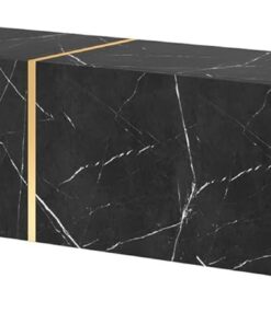 Selsey Meuble TV Armoire De Télévision 200 cm Suspendu Salle De Séjour Chambre À Coucher Marbre Noir avec Insert Doré Bisira