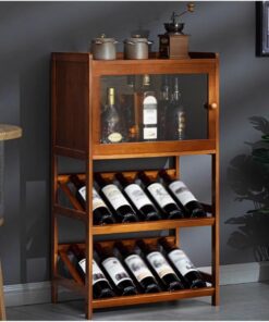 Casier à vin en Bois Massif avec Armoire de Rangement à 3/4 étages et Meuble de Bar idéal pour la Salle à Manger, Le Salon et la Cuisine, Marron (52 x 32 x 90 cm)