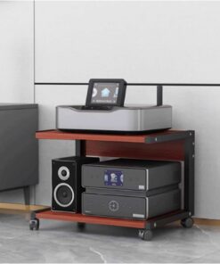Meuble multimédia AV à 2 Niveaux, Meuble HiFi, Meuble stéréo, Tour Audio en Bois avec roulettes, étagère Audio-vidéo Moderne, Console de Jeux, étagère de Divertissement(Rot,50x40x35cm)