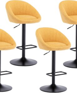 Lot de 4 tabourets de bar pivotants, hauteur de comptoir réglable, tabourets de bar modernes rembourrés pour chaises de cuisine avec pieds dorés pour maison/bar/pub, tissu éponge jaune