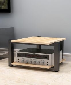 Support Audio Sur Pied Étagères Rack de Stockage Audio Vidéo Support D'angle pour Support Multimédia Audiovisuel Support Multimédia pour Le Bureau La Chambre À Coucher.(Original wood,70x55x40cm)