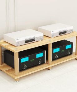 Meuble Hi FI, Meuble Audio Vidéo en Bois Massif, avec Pieds antidérapants, Meuble stéréo à Double Position, Meuble Rack Audio for Lecteur CD et composant stéréo(Wood Color,47.2x18.1)