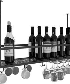 Casier à vin de Plafond et Support de Verre à vin Supports à Verres à vin Suspendus en métal avec Support de Verre Verres à Pied pour Bar Café Cuisine Restaurant, Montage au plafon