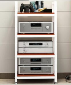 Meuble TV 4 Niveaux pour Composants Audio-vidéo, Rack HiFi sur Pied avec Pieds réglables, idéal pour Le Salon et Le Studio d'enregistrement - Blanc et Rouge