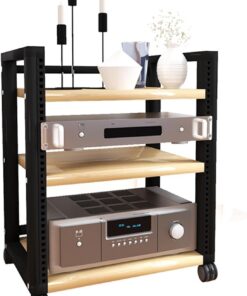 Meuble Hi FI, Meuble Audio Vidéo Mobile, Meuble stéréo multimédia DVD, avec étagères réglables, Meuble Rack Audio de Divertissement, for Salon/Bureau/DJ/théâtre(Nero,20.6x32.6/52.5x83cm)