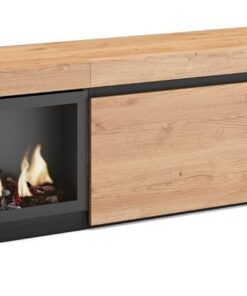 Skraut Home | Meuble TV | Banc Télé | Grand Espace de Rangement | 317x45x35 cm | Cheminée électrique XXL | Style Moderne | Chêne