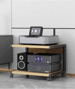 Meuble multimédia AV à 2 Niveaux, Meuble HiFi, Meuble stéréo, Tour Audio en Bois avec roulettes, étagère Audio-vidéo Moderne, Console de Jeux, étagère de Divertissement(Natural,50x40x35cm)