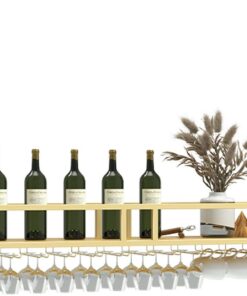 Étagère à vin de Plafond, étagère à vin en métal avec Verre, étagère à vin de comptoir de Bar Suspendue, Bouteille de vin à 2 Couches, pour Bars, Restaurants, Cuisine/Support Noir/