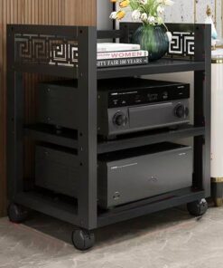 Meuble Stéréo Appareils DAC Audio Rack Multifonctionnel Support AV Media Meuble HiFi Media Stand pour Composants Audio Vidéo Etagère(Black,3 Tier)