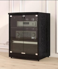 Meuble Stéréo À 2/3 Niveaux avec Étagères Réglables, Meuble Hi FI avec Tiroir, Rack Audio À Couvercle Rabattable, Meuble Rack Audio avec Portes en Verre, for Le Salon(Nero,2-Tier)