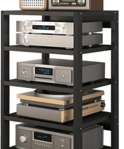 Support pour Haut-Parleur HiFi, Support vidéo à 5 Niveaux avec roulettes, Support Tour en métal Robuste avec étagères réglables, Meuble TV Moderne adapté aux Bureaux à Domicile et aux télévi