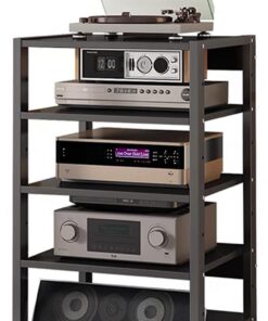 Meuble Rack Audio, Rack Audio, Meuble Hi FI avec Étagère Réglable, Meuble Audio Vidéo Mobile, Meuble Stéréo De Stockage Multimédia, Tour Audio en Rack for Bureau À Domicile, Noir(4-Tier)