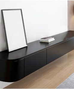 Meuble TV Meuble TV Flottant en Bois, Meuble TV Mural, étagères TV Noires avec tiroirs de Rangement et Porte, Centre de Console multimédia de Divertissement Moderne, Long Banc TV pour Salon