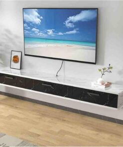Générique Meuble TV Mural avec Rangement – Meuble TV Suspendu Moderne pour Salon et Chambre, différentes Tailles Disponibles (Texture Blanche et Noire, 140 x 22 x 20 cm)