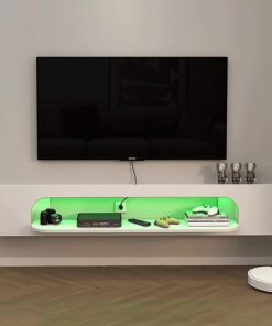 Console multimédia Moderne pour téléviseur, Console multimédia Flottante avec lumières LED, Support TV Mural avec Rangement Ouvert, armoires de Rangement pour Console multimédia, étagère flo