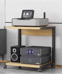 Meuble multimédia AV à 2 Niveaux, Meuble HiFi, Meuble stéréo, Tour Audio en Bois avec roulettes, étagère Audio-vidéo Moderne, Console de Jeux, étagère de Divertissement(Natural,50x40x55cm)
