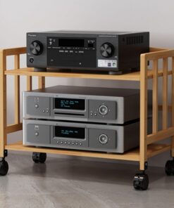 Composants Stéréo, Support For Lecteur CD, Meuble Audio HiFi, Étagère De Rangement Ouverte Sur Pied Avec Étagères En Bois Réglables En Hauteur Support Multimédia Audio Et Vidéo D'angle For TV(Tea colo
