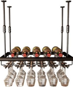 Casiers À Vin Mur Noir - Métal Rétro Fer, Porte-Verre À Vin À l'envers Fer Industriel Suspendu Porte-Verre À Vin Décoration De Plafond Étagère pour Bars, Restaurants, Cuisines/100