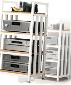 Support Audio, Support multimédia Audio, étagère AV réglable en Hauteur à 4 Niveaux, étagères de Rangement multimédia pour Lecteur DVD, pour Consoles de Jeu, Platine Vinyle, Armoire multiméd