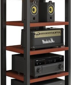 Support Audio, Support de Lecteur CD, Tour Audio stéréo, Support de Rangement au Sol - Support multimédia pour Meubles à 5 Niveaux avec étagère en Bois réglable en Hauteur