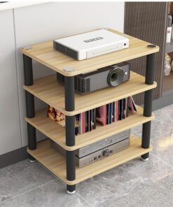 Étagère HiFi, étagère Audio, étagère AV, étagère Verticale à 4 Niveaux pour Tourne-Disque, pour Salle de Jeux/d'enregistrement, Support de Platine Vinyle avec Cadre Noir (A)