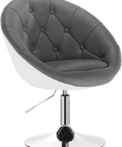 WOLTU Chaise Coiffeuse, Tabouret Bar avec Dossier, en PU,Gris+Blanc | Chase Haute Pivotant, Fauteuil de Bureau, Réglable en Hauteur, pour Bar, Bureau, Coiffeuse, Salle à Manger