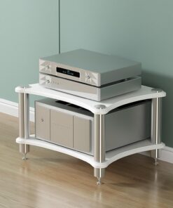 Meuble HiFi à 1/2/3/4 Etagères,Meubles pour Audio/Vidéo,Support en Acier,Meuble Multimedia,Meuble Bas,Meuble Tourne Disque vinyle,Meuble Imprimante,pour DVD,Console de jeu,Amplificateurs,Médias(Wit,60