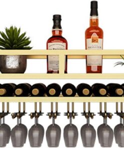 Support Flottant pour Verres à vin et Bouteilles avec Bande Lumineuse LED, étagères murales pour Bar, présentoir et Rangement de Boissons