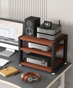 Meuble Haut-Parleur AV de Bureau (2, 3 ou 4 Niveaux), Petit Rack Haut-Parleur, Rack Haut-Parleur HiFi adapté aux amplificateurs de Casque, lecteurs CD et Autres équipements Audio (Couleur Te