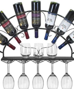 Porte-Bouteilles,Porte-Bouteilles Mural | Porte-Bouteille de vin et Porte-Verre à vin | Porte-Verre à Pied Suspendu | Support de Stockage | Idéal pour Les Cuisines, Les Restaurants, Les Bars