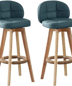LiChA Ensemble de 2 tabourets de Bar pivotants, Tabouret de Hauteur de comptoir rembourré en Simili Cuir avec Dossier et Pieds en Bois, chaises de Bar pour îlot de Cuisine et Salle à Manger