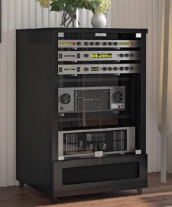 Support Audio de Bureau ou sur Pied, Support multimédia, Meuble stéréo, Support Audio à 3 Niveaux for la Maison, Le Bureau, Support TV Multifonction, Hauteur réglable(Nero)
