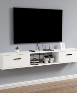 Étagère Murale Meuble TV Flottant Centre De Divertissement avec Porte Et Unité De Rangement Console Audio/vidéo Console Multimédia,Économiseur D'espace (Color : B, Size : 100x23x22cm)