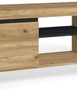Skraut Home | Meuble TV Modèle Naturale | 140 x 40 x 53 cm | Finition Couleur Chêne/Noir | Salon- Séjour | Support Télévision, avec étagères et placards de Rangement. (Naturale 140 Pieds)