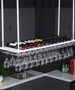 Casier à vin en Fer avec Porte-Bouteilles réglable et étagère à Verres à Pied, Parfait pour Les Bars et Les Restaurants.